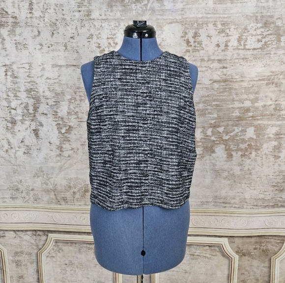 Banana Republic Small Shell Tank Top Black White Blouse Office Career Tweed S - Picture 2 of 9